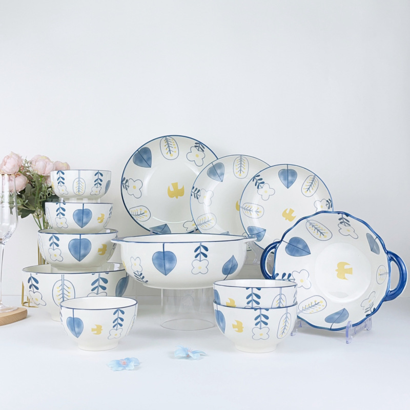 Spring Song Ceramic European-style Modern Simple New Bone China Dishes suit Plate Bowl Tableware Household Housewarming Wholesale