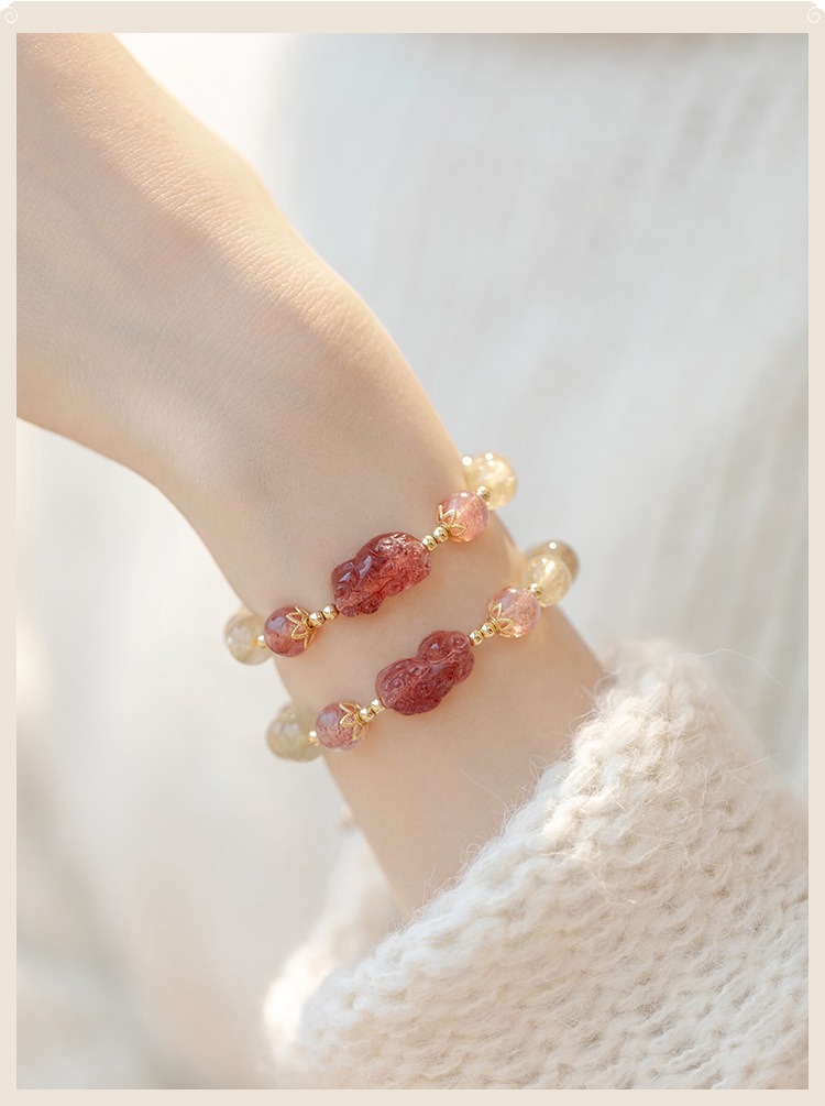 Natural gold hairpin crystal bracelet for women, new Chinese-style yellow crystal woven bracelet, niche strawberry crystal PI Xiu bracelet for women, 492 Specification drawing