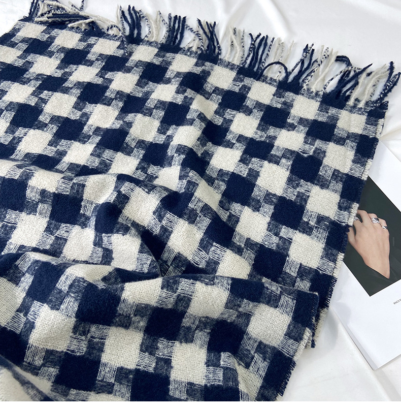 Kariert Schal Mit Fransen Für Damen Für Herbst Und Winter_voghion.com