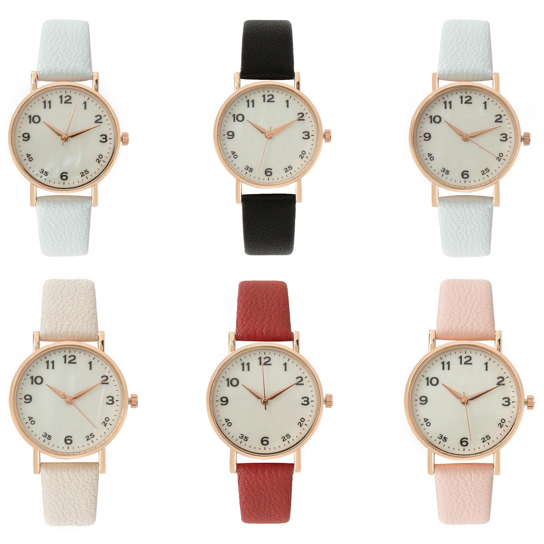 42g Weight Ordinary Glass Mirror Material Imitation Leather Strap Material Casual Solid Color Buckle Quartz Women's Watches