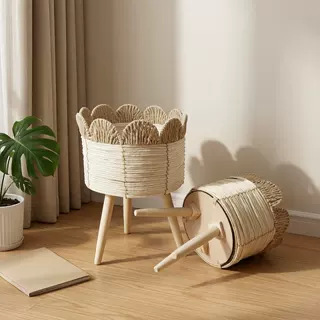 Cesta de Flores Decorativa Tejida a Mano de Cuerda de Papel para Sala de Estar y Oficina image 62