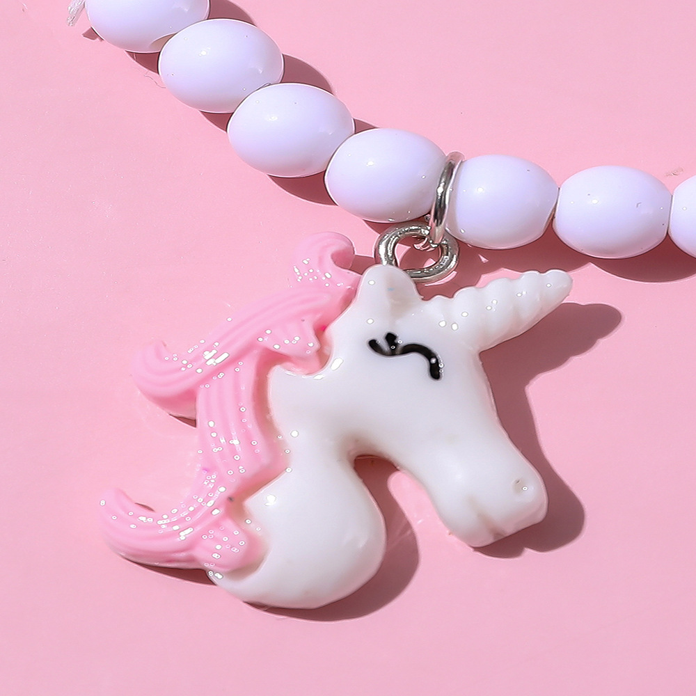 Simple Unicorn String Beads Color Acrylic Bracelet Set