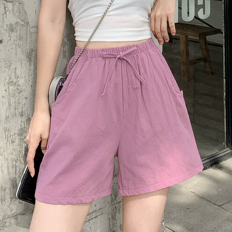 Shorts women, cotton-linen beach shorts, oversize plus-size, elastic waist