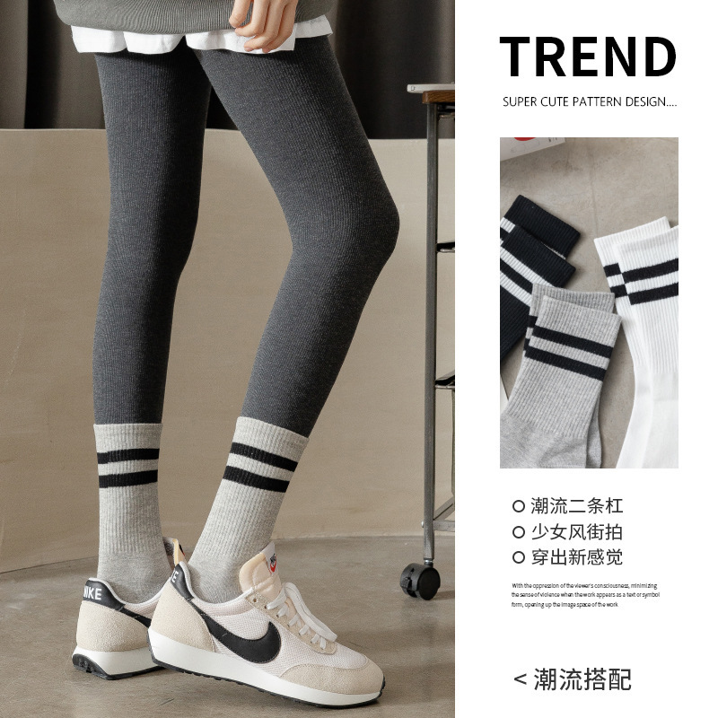 White Socks for Women, Summer Cotton Mid-Calf Seamless Loafers, Long Socks Paired with Shark Pants, Black Long Sports Socks for Men