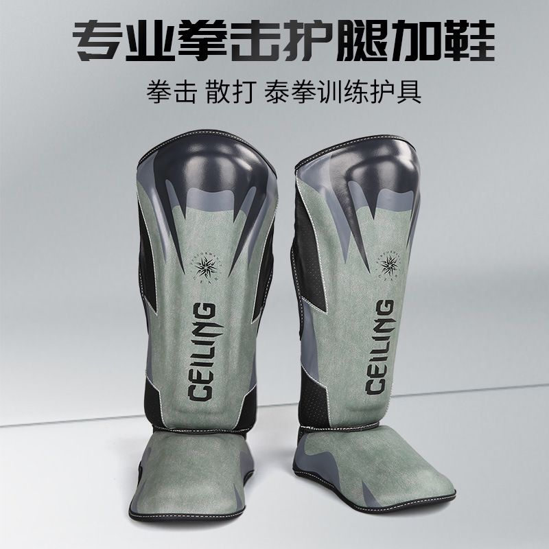 Leggings de lucha de Ceiling Muay Thai Sanda Fighting Leggings profesionales más zapatos Tobilleras con espinillas de empeine