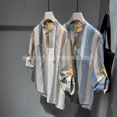 Three Quarter Sleeve shirt man 2020 summer new pattern solar system Trend handsome Easy leisure time stripe shirt