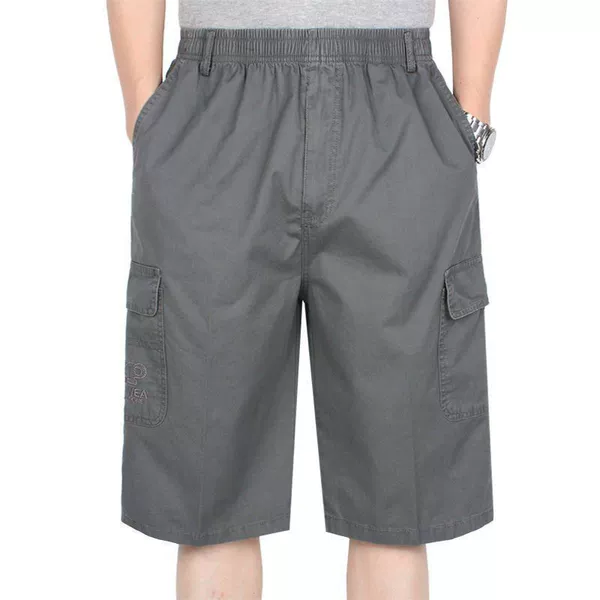 Full loosening+belt model-dark gray seven-point cotton pants