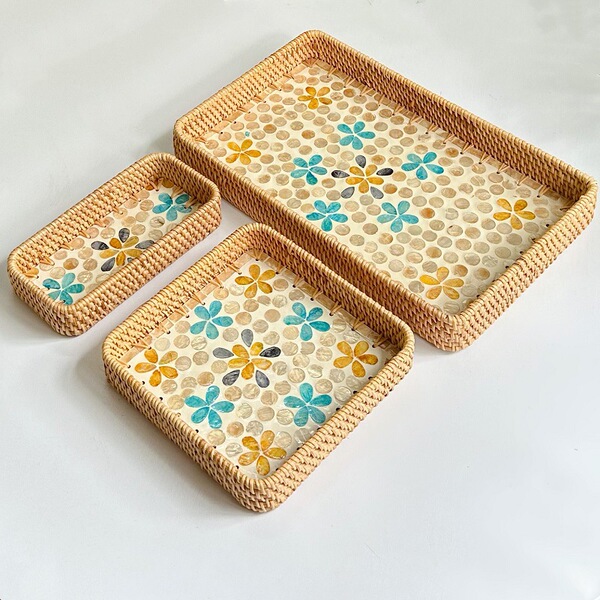 Vietnamese rattan shell tray fruit plate grows square tray household…
