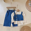 Spring children's set, denim trousers girl's, 2023 collection, autumn, western style, 3 piece set