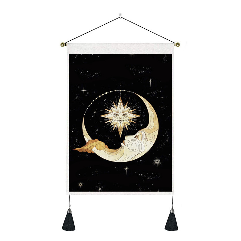 200g Weight Tapestry Home Textiles & Decor Type Polyester Material Human, Starry Sky, Moon Pattern Retro Style White, Gold, Black Color Retro Human Starry Sky Moon Polyester Tapestry Wall Art 6