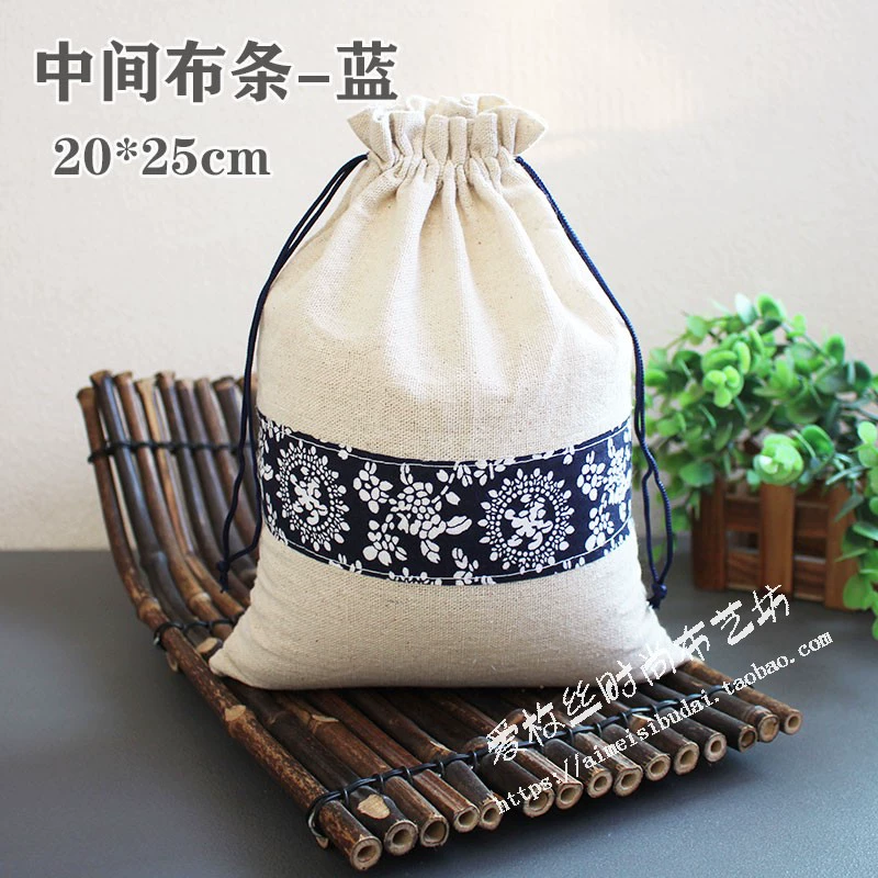 Cloth bag, Chinese style, drawstring, cotton and linen, for luck