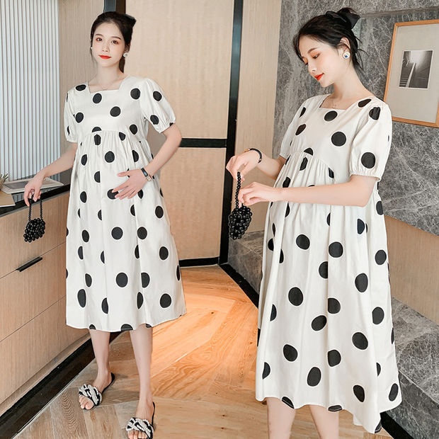 Pregnancy Summer Dress 2023 New French Plus Size Polka Dot Maternity Dress Loose Cover Stomach Knee-Length Dress