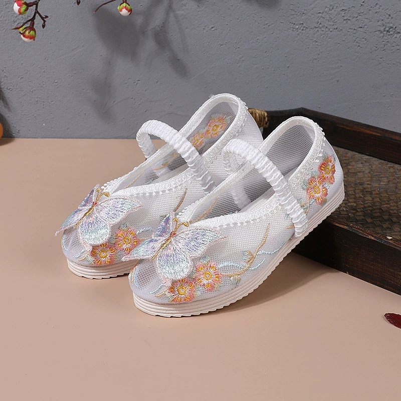Flying Butterfly Новая детская обувь Обувь Hanfu Обувь с вышивкой для девочек Цветная летняя дышащая сетка Детская обувь Cheongsam ручной работы