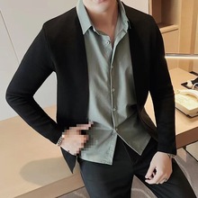 男装男士针织衫假两件衬衫男长袖修身上衣外套商务休闲毛衣春秋款