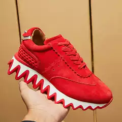 European Style Spring/Summer 2023 New Couple Height-Increasing Chunky Dad Sneakers with Shark Tooth Pattern and Two-Tone Design