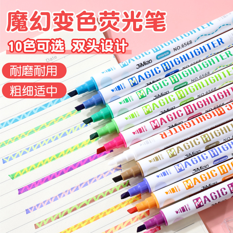 El resaltador recomienda que cambia de color pluma de acuarela cuenta de mano pincel de pintura para niños pluma de graffiti rotulador de doble cabeza de 10 colores