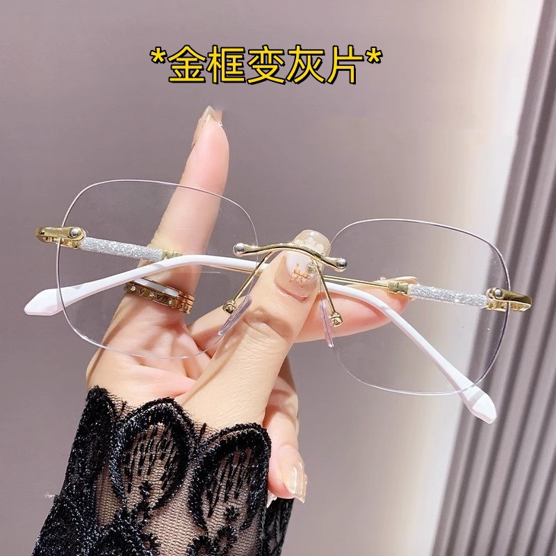 Versión coreana de las gafas sin montura del deseo puro de ins, anti-luz azul de alta definición, espejo de cambio de color sensible al grado, espejo de lectura de diseño de flash fino