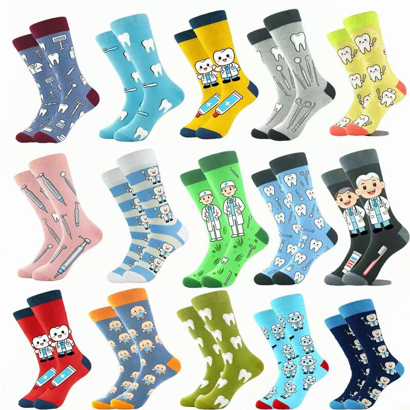 Cross-Border New Style Nurses' Day Dentist Jacquard European and American Socks Amazon Trendy Socks for Men and Women Personalized Fashion Cotton Socks
