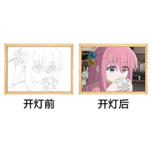 Lonely Rock Lighting Painting Secondary Animation Peripheral Luminous Sketch Line Photo Frame Lamp Birthday Gift for Girls