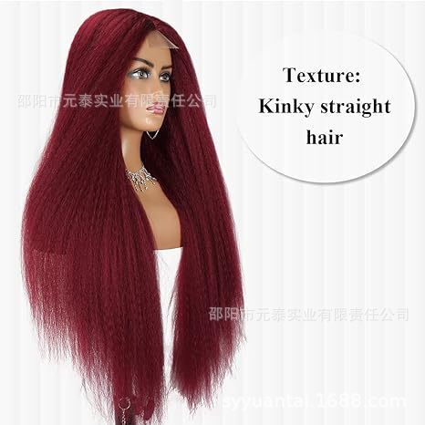 Kinky Straight 13x4 Lace fronting synchrotic Wig Long Black Wigs|undefined