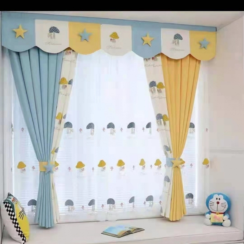 新しいカーテンプリンセススタイル小さなキノコ甘い子供部屋寝室出窓ショートカーテンかわいい|undefined