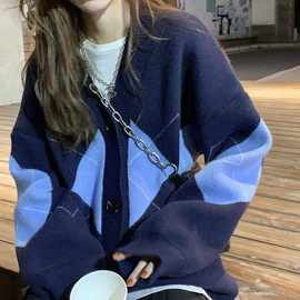 毛衣开衫外套女2025年秋冬季新款宽松显瘦V领中长款针织衫学生潮