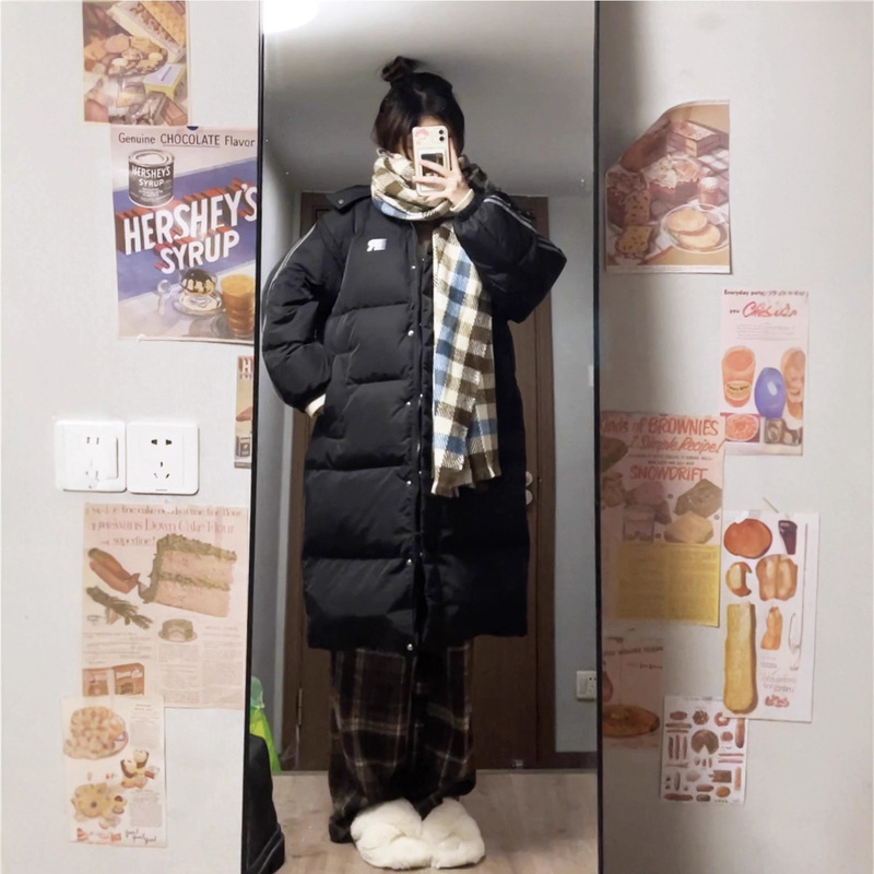 Extra Long Down-Padded Jacket for Women 2025 Winter New Style Over-The-Knee Student Loose Large Size Thickeneded Cotton-Padded Jacket