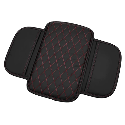 Box Mat, Universal Storage Bag: Armrest box pad - diamond-pattern-black-with-red-stitching