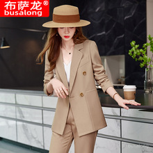 busalong韩版女士长袖职业西服正式西裤套装面试销售工作服 9655