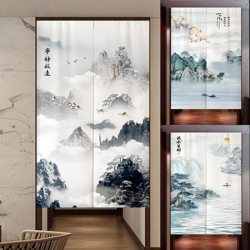 Landscape Painting Door Curtain, Entrance Aisle, Antique Style Partition Curtain, Bedroom Half Curtain, Bathroom Toilet Curtain