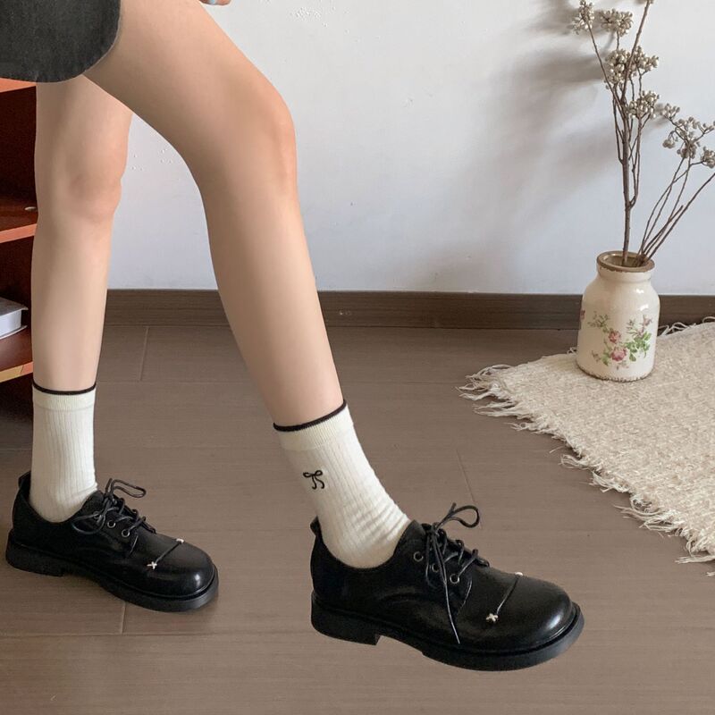 黑色英伦风低粗跟小皮鞋女2025新款秋季百搭配裙子软底复古单鞋子|undefined