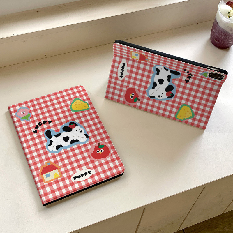 Plaid puppy book-style iPad protective case suitable for iPad 9/10/11, full cover for air7/6 13