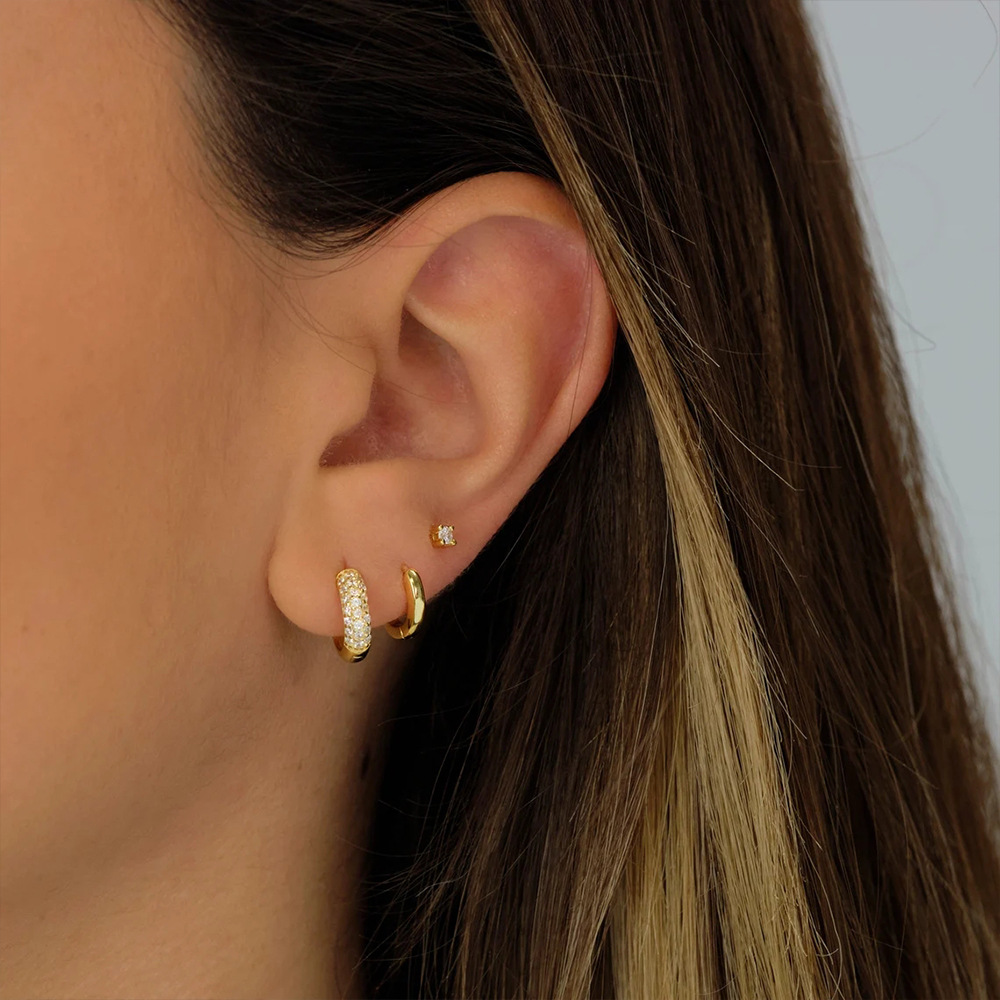 Zircon Inlay Material 3 Pieces Set 925 Sterling Silver Zircon Geometric Earrings Ear Studs