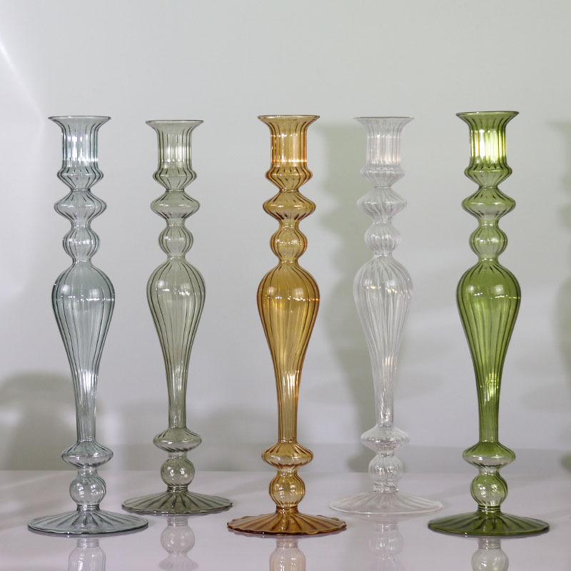 Estilo Europeo retro candelabro creativo vidrio raya romántica cena con velas transparente sala de estar decoración del hogar Decoración