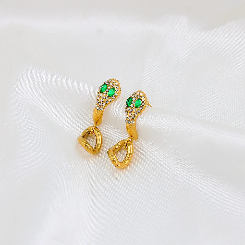 Snake Pattern Women'S Gender 1 Pair Ins Style Snake Stainless Steel Pearl Inlay Zircon Drop Earrings