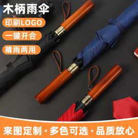 木柄雨伞logo刻字可印图片名字复古直杆伞长柄广告伞公司礼物遮阳