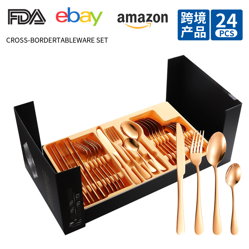 1010 cuchillos y tenedores cucharas de té 24 piezas percha set caja de regalo hotel restaurante occidental cuchillo y tenedor de filete cucharas espejo pulido