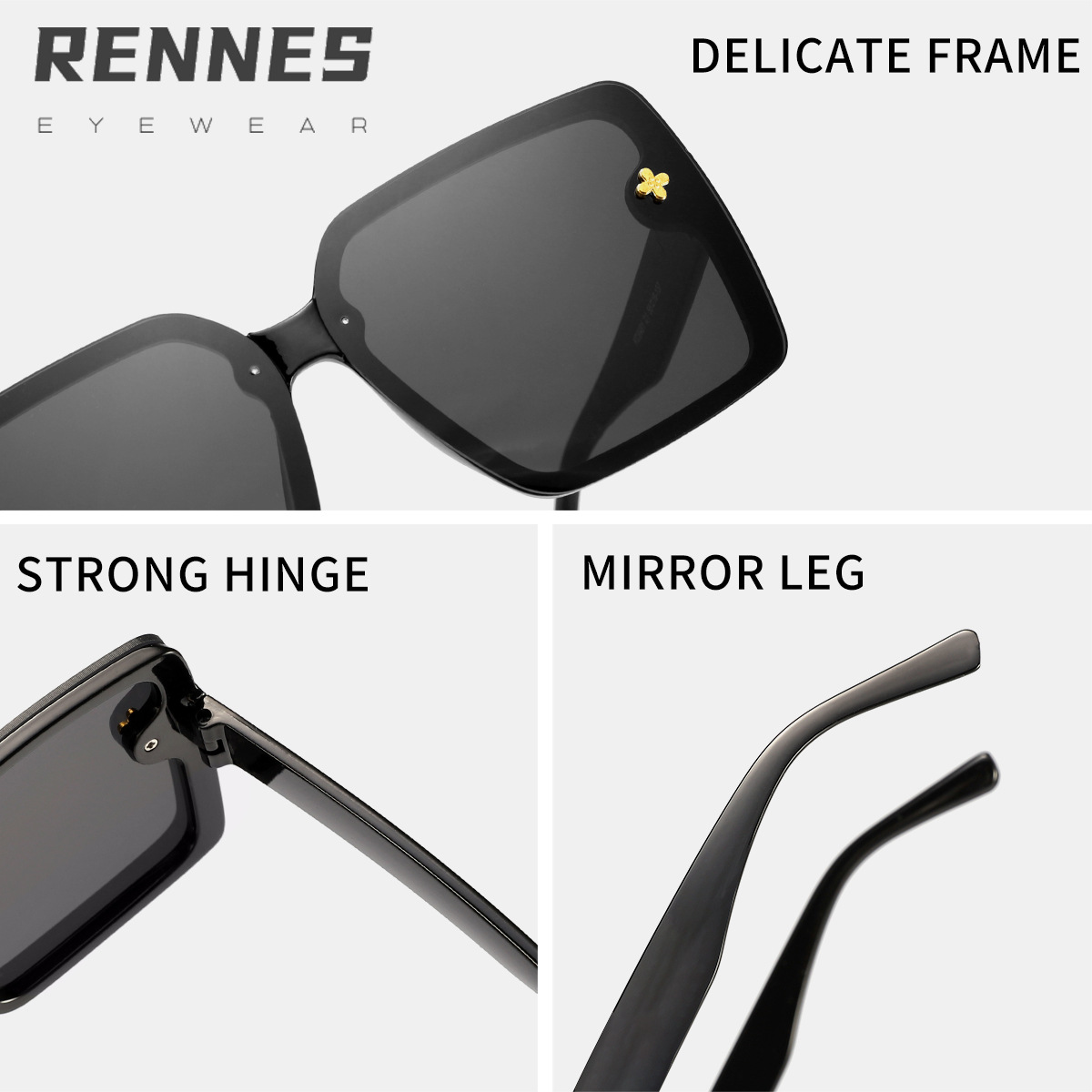 2024 Cross-border Europa y Estados Unidos nuevas gafas de sol pequeñas con cara de marco, gafas de sol de sombra al aire libre de película de PC de sentido avanzado, fotografía callejera personalizada