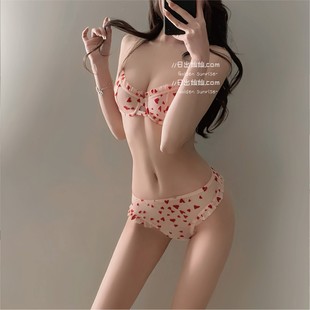 Pure Desire Mesh Underwear Feminine Lace Big Breast Revealing Small Top Ultra-Thin Transparent Cute Heart Non-Empty Cup Bra