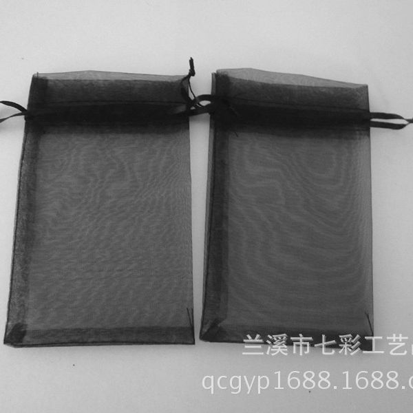 现货供应8*13黑色雪纱袋束口袋 饰品欧根纱珍珠纱透明网纱抽绳袋