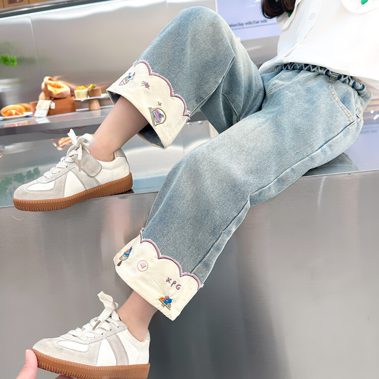 Girls' Pants Spring and Autumn Style 2024 New Trendy Spring Girl Spring and Summer Children's Wide Leg Pants Jeans