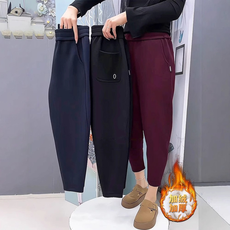 Winter New fleece-lined Thickened Casual Pants Women's All-match Loose Carrot Pants High Waist Harlan Cropped Pants