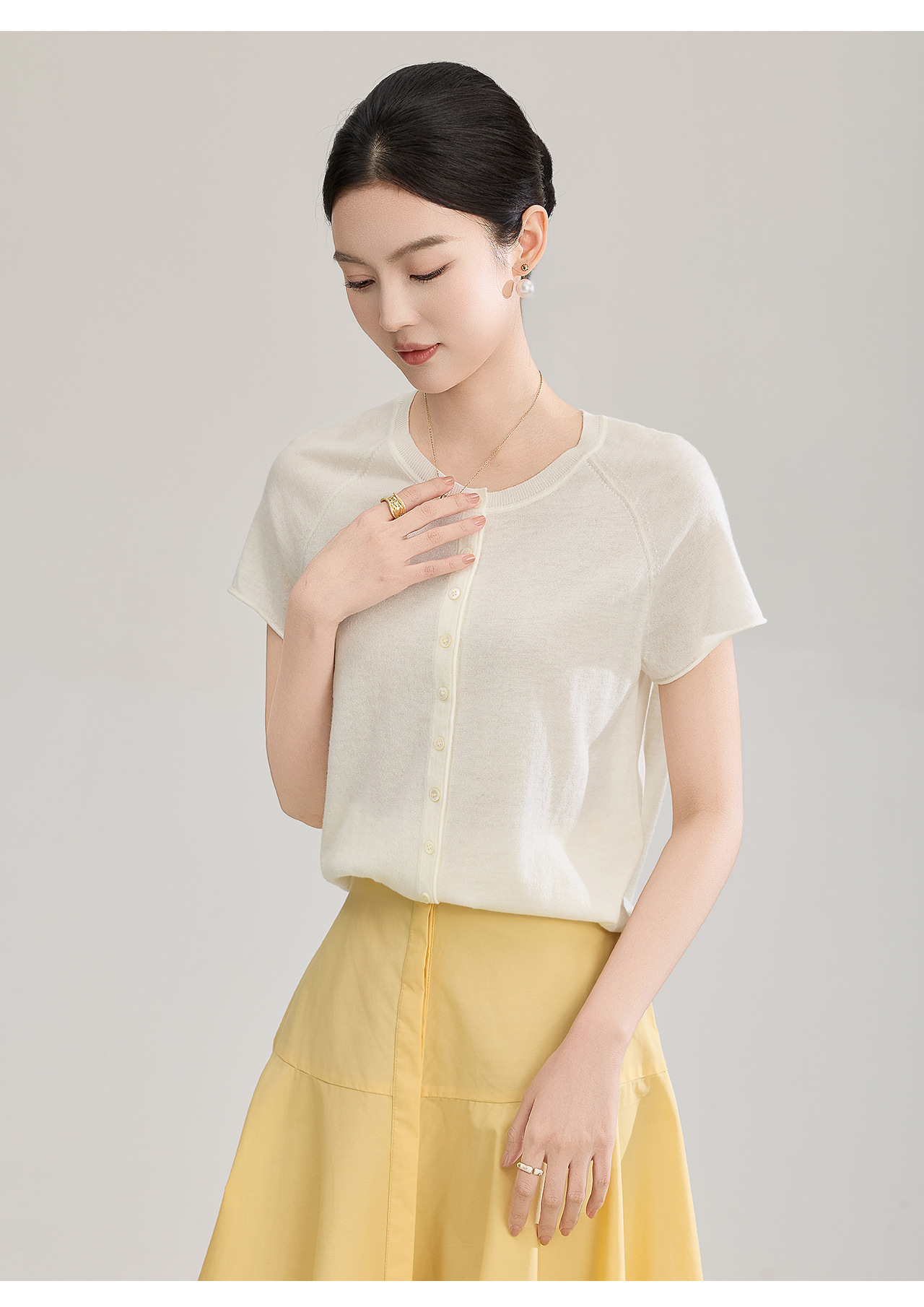 Áo cardigan len nhỏ tay ngắn dáng rộng phong cách lười biếng — màu xanh navy chi tiết 24