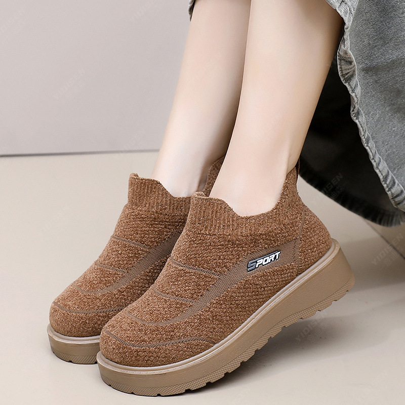 冬新款加绒保暖雪地靴软底防滑中老年一脚蹬妈妈鞋女士棉鞋