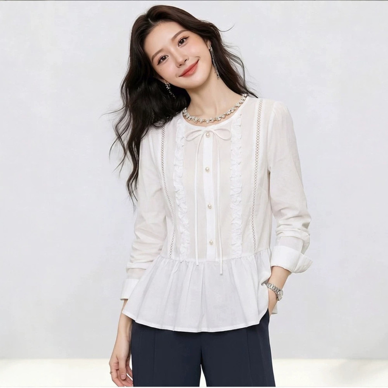 2026 early autumn new design, high-end and elegant women's shirt for daily commuting, Korean style versatile slimming top