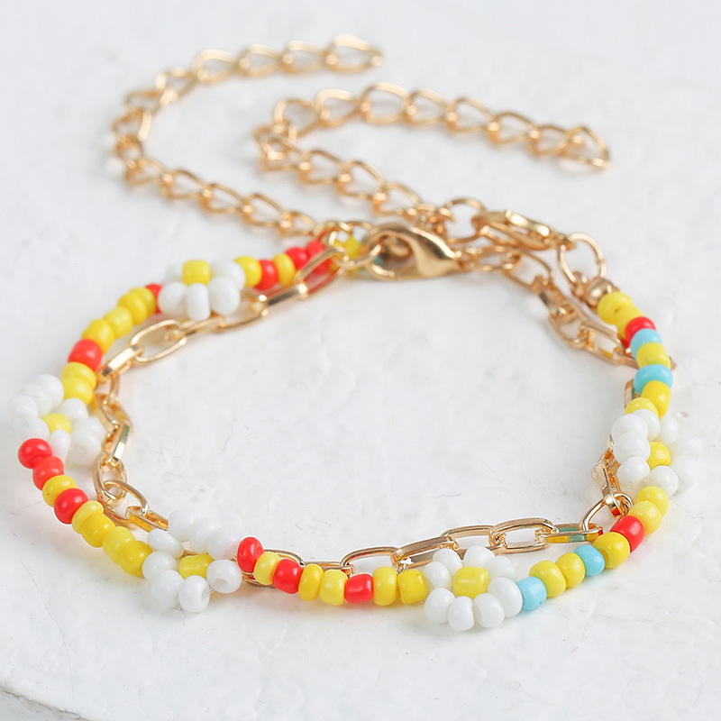 handwoven rice beads flower doublelayer bracelet wholesale jewelry Nihaojewelrypicture4