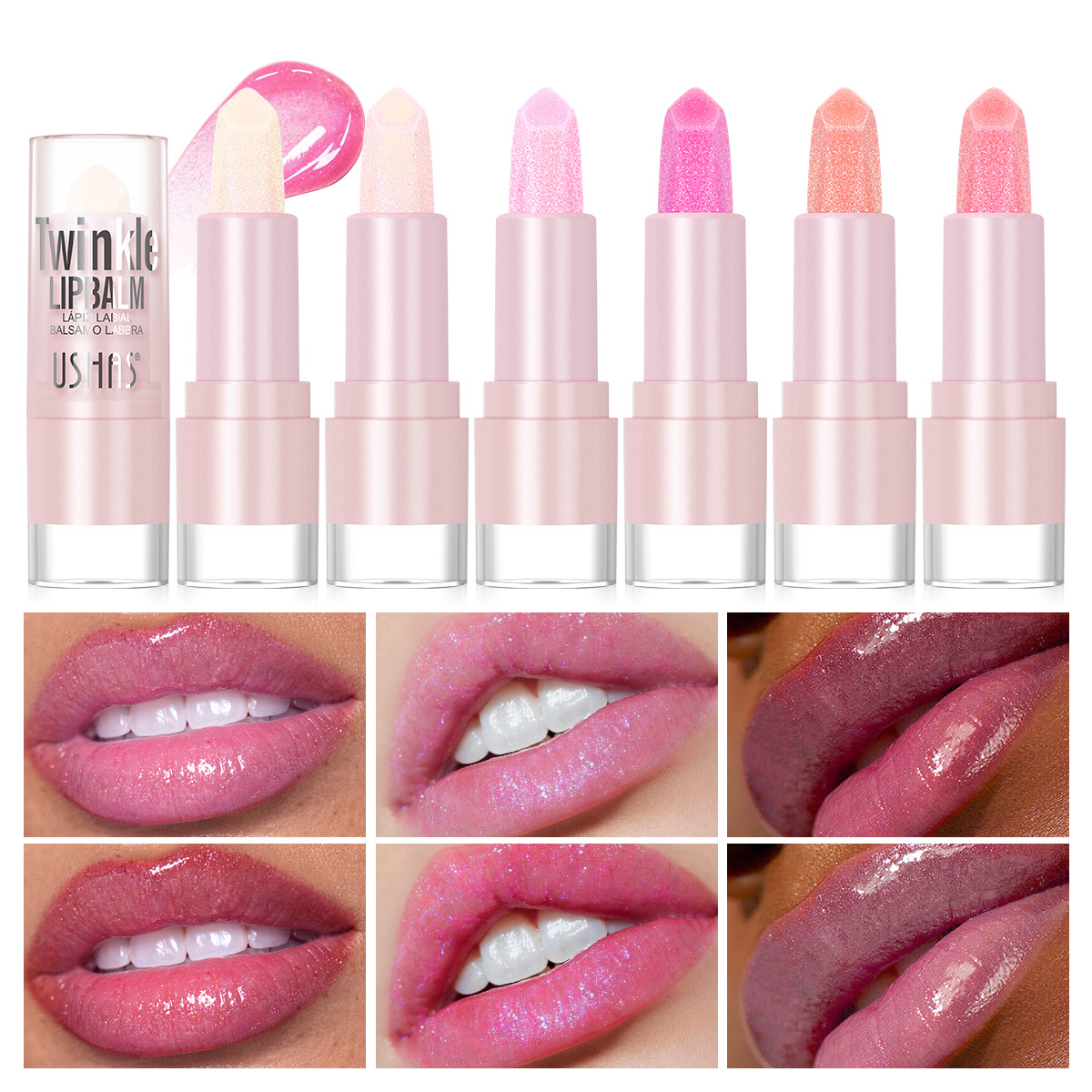 (caja de exhibición) USHAS Europa y los Estados Unidos cruzando la frontera spot perlada lápiz labial brillante brillo no es fácil de descolorar esmalte labial brillante UC056
