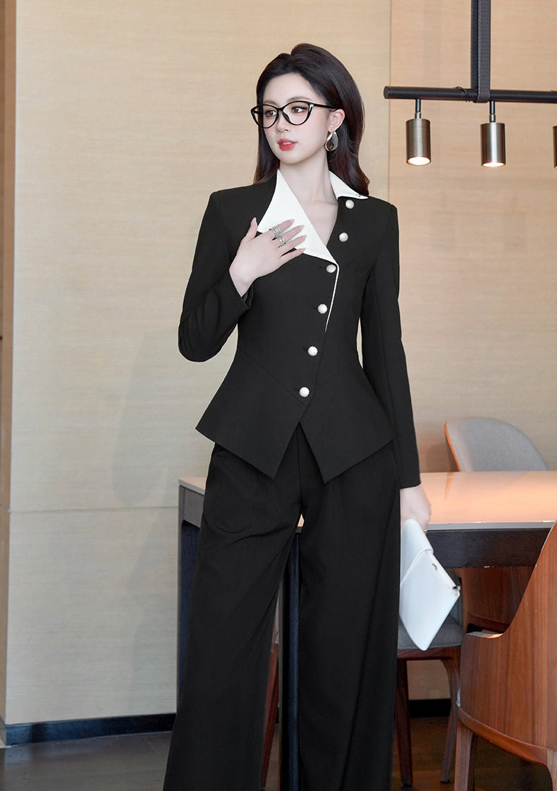 Áo blazer nữ đen trắng phối màu thắt lưng, kiểu dáng công sở hiện đại — đen chi tiết 7