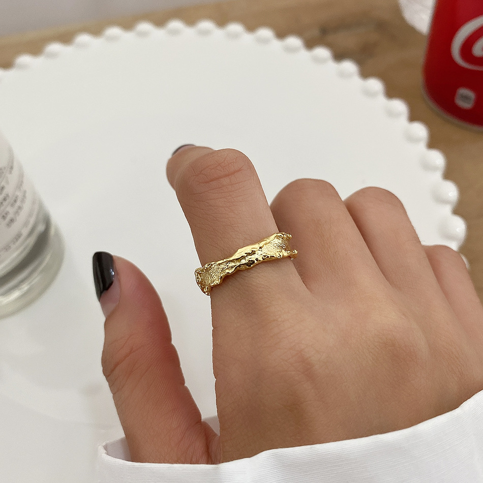 Simple Style Irregular Solid Color Sterling Silver Plating 18k Gold Plated Open Ring display picture 2