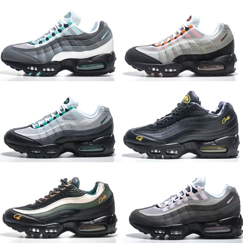 Cross-Border Export European Station Max95 Air Cushion Shoes 3m Reflective Shock-Absorbing Low-Top Running Shoes Pure Black Warrior Heightening